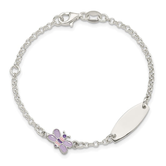 Sterling Silver Childrens Enameled Butterfly 5.5in Plus 1IN EXT ID Bracelet QID237-5