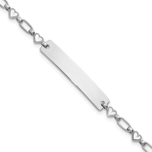 Sterling Silver Rhodium-plated 7.5 inch Hearts ID Bracelet QID246-7.5