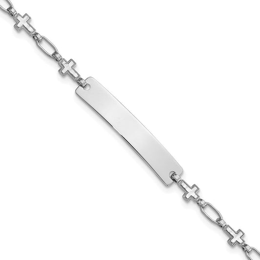 Sterling Silver Rhodium-plated 6.25 inch Cross Children's ID Bracelet QID247-6.25