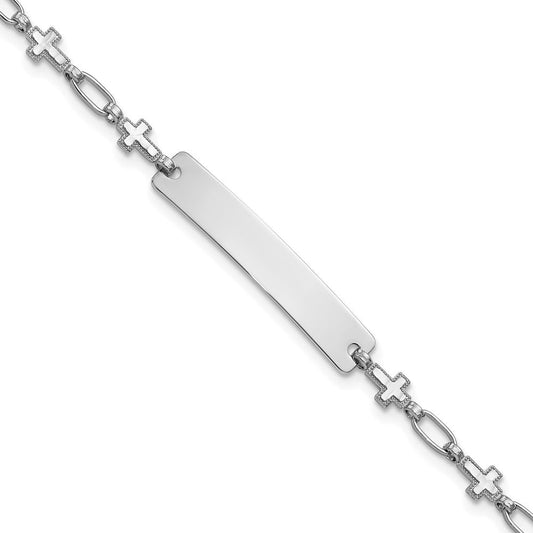 Sterling Silver Rhodium-plated 7.5 inch Cross ID Bracelet QID247-7.5