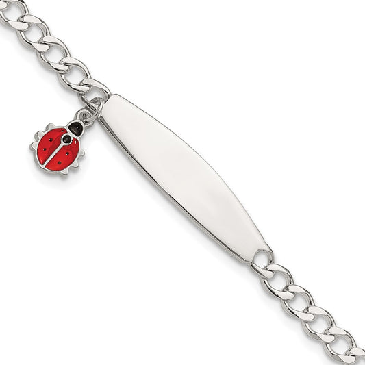 Sterling Silver Polished and Enameled Ladybug Children's ID Bracelet QID252-6