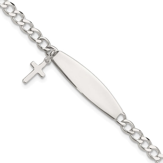 Sterling Silver Polished Cross Dangle ID Children's Bracelet QID255-6