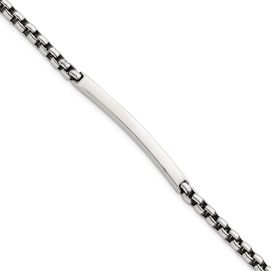 Sterling Silver Antiqued Round Box Chain 8 Inch ID Bar Mens Bracelet QID257-8