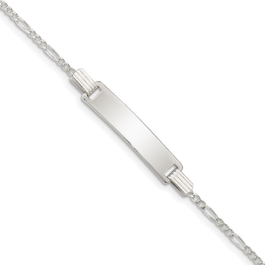 Sterling Silver Engraveable Childrens ID on Figaro Link Bracelet QID63-5.5