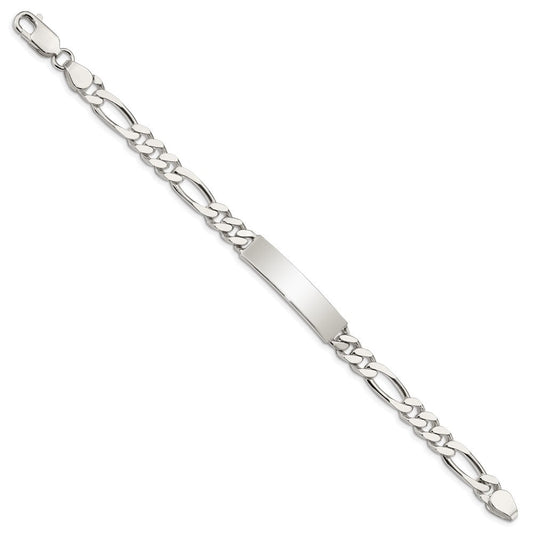 Sterling Silver Polished Engraveable Figaro Link ID Bracelet QID92-7.5