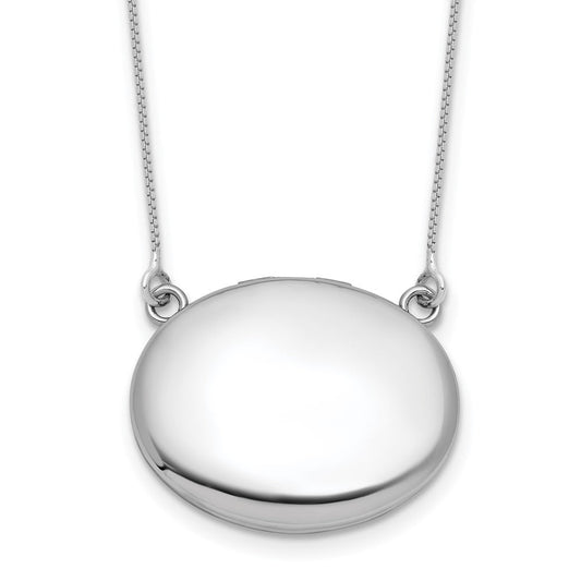 Sterling Silver Rhodium-plated Polished Front/Brushed Back 18.75 inch with 2 inch extension 20mm Oval Locket Necklace QLS1229