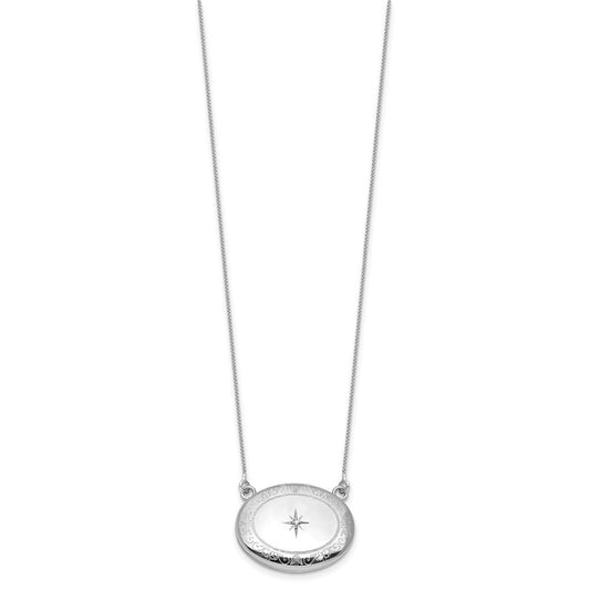 Sterling Silver Rhodium-plated Polished Front/Brushed Back 1/20 ct. Diamond Floral 18.75 inch with 2 inch ext. 20mm Oval Locket Necklace QLS1231