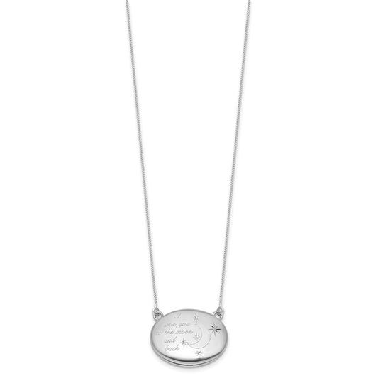 Sterling Silver Rhodium-plated Polished Front/Brushed Back Love To Moon and Back 18.75 inch with 2 inch ext. 20mm Oval Locket Necklace QLS1234