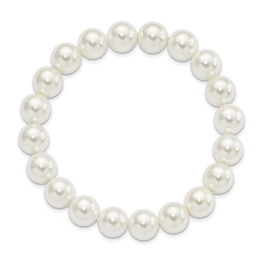 Majestik 10-11mm White Imitation Shell Pearl Stretch Bracelet QMJB105W