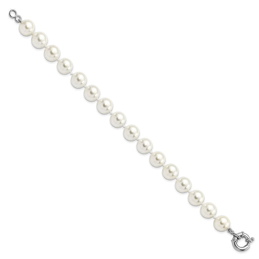 Majestik Sterling Silver Rhodium-plated 10-11mm Imitation Shell Pearl Hand-knotted Bracelet QMJB10W-7.5