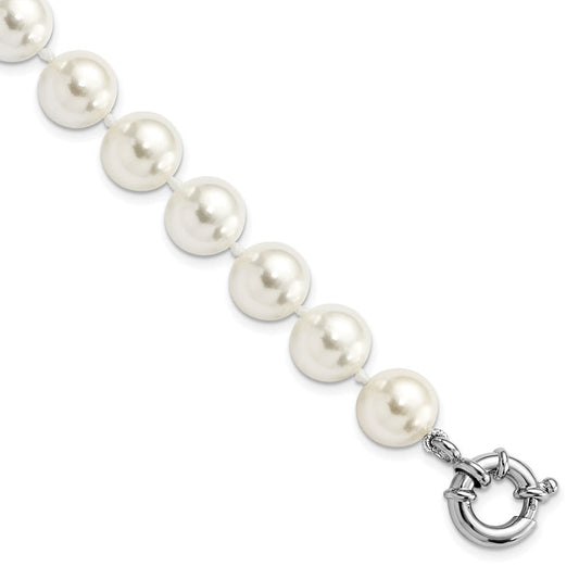 Majestik Sterling Silver Rhodium-plated 10-11mm Imitation Shell Pearl Hand-knotted Bracelet QMJB10W-7.5