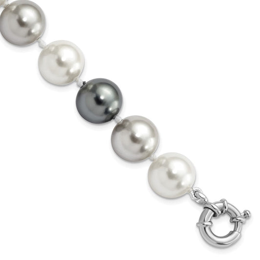Majestik Sterling Silver Rhodium-plated 12-13mm Multi-color Imitation Shell Pearl Hand-knotted Bracelet QMJB129MX-7.5
