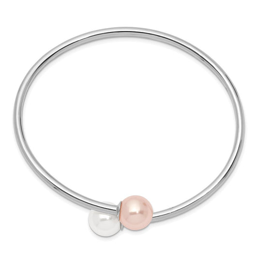 Majestik Sterling Silver Rhodium-plated 10-11mm White Pink Imitation Shell Pearl Bangle QMJB133WP