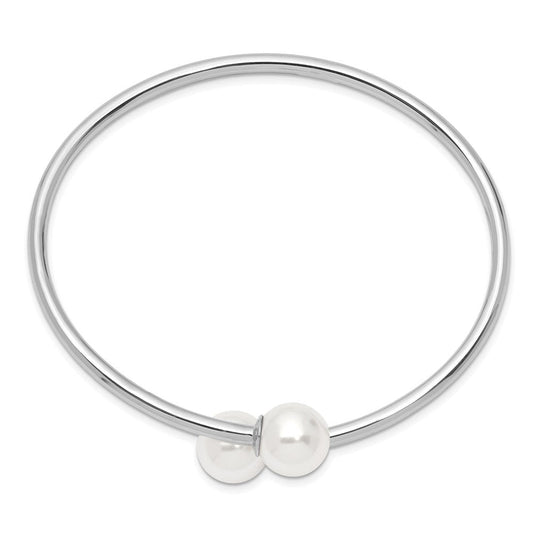 Majestik Sterling Silver Rhodium-plated 10-11mm White Imitation Shell Pearl Bangle Bracelet QMJB133WW