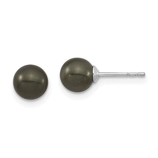 QMJE6B Majestic Sterling Silver Rhodium-plated 6-7mm Black Imitation Shell Pearl Stud Earrings