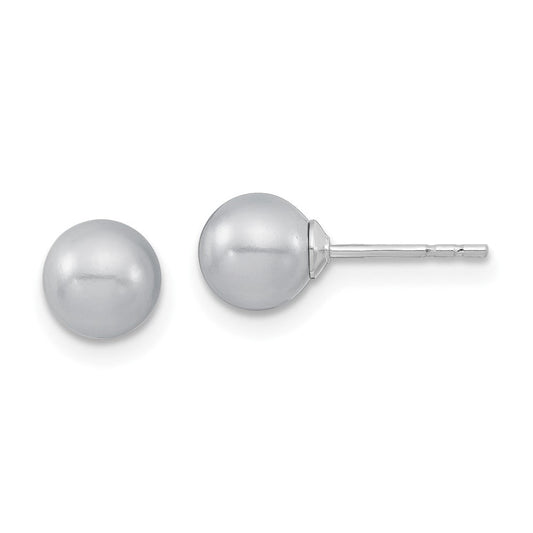 QMJE6G Majestic Sterling Silver Rhodium-plated 6-7mm Grey Imitation Shell Pearl Stud Earrings