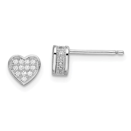 QMP1369 Brilliant Embers Sterling Silver Rhodium-plated 54 Stone Micro Pav������������������������������������������������������ CZ Heart Post Earrings
