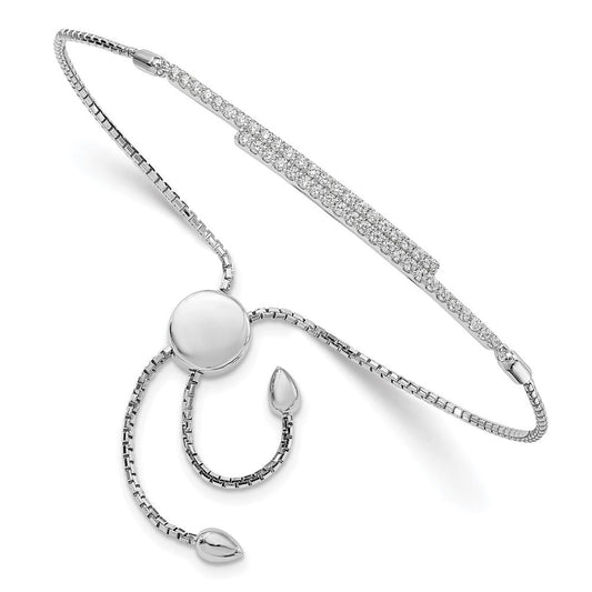 Brilliant Embers Sterling Silver Rhodium-plated 46 Stone Micro Pav������������������������������������������������������ CZ Adjustable Bracelet QMP1373