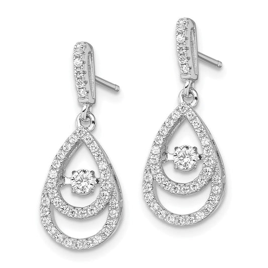 QMP1398 Brilliant Embers Sterling Silver Rhodium-plated 82 Stone CZ Moving Center Pear Shaped Vibrant CZ with Micro Pav������������������������������������������������������ CZ Dangle Post Earrings