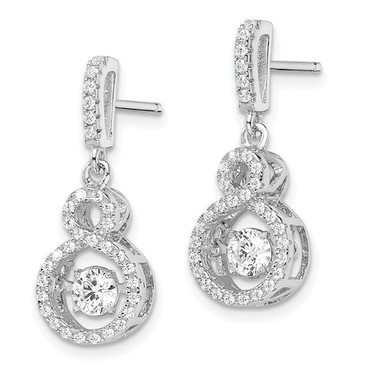 QMP1401 Brilliant Embers Sterling Silver Rhodium-plated 66 Stone CZ Moving Center Vibrant CZ with Micro Pav������������������������������������������������������ CZ Infinity Dangle Post Earrings