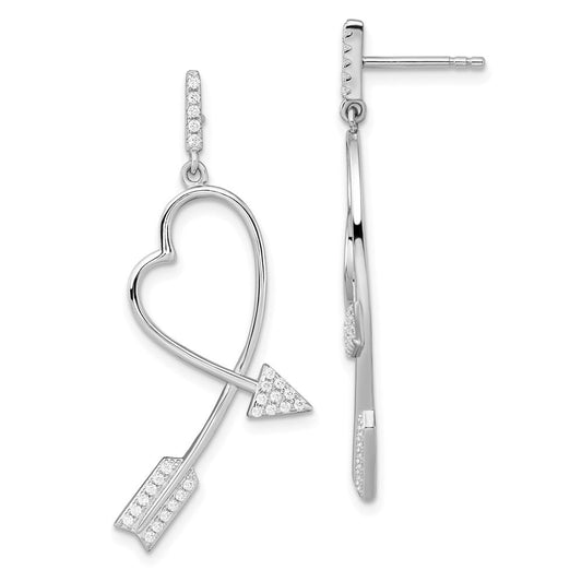 QMP1454 Brilliant Embers Sterling Silver Rhodium-plated 54 Stone Micro Pav������������������������������������������������������ CZ Arrow Heart Dangle Post Earrings