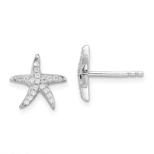 QMP1464 Brilliant Embers Sterling Silver Rhodium-plated 336 Stone Micro Pav������������������������������������������������������ CZ Starfish Post Earrings