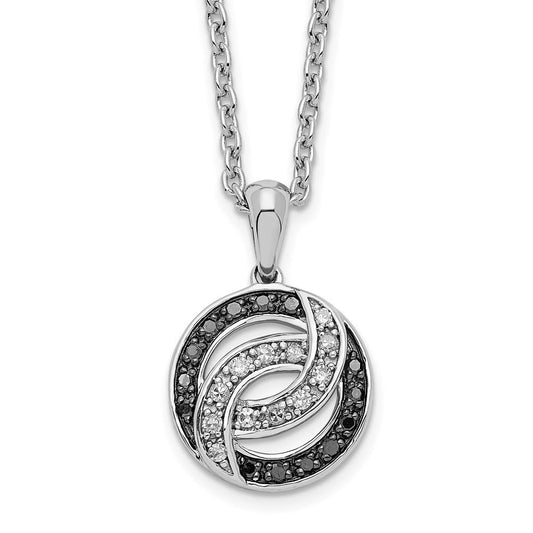 White Night Sterling Silver Rhodium-plated Black and White Diamond 18 Inch Necklace with 2 Inch Extender QP2369
