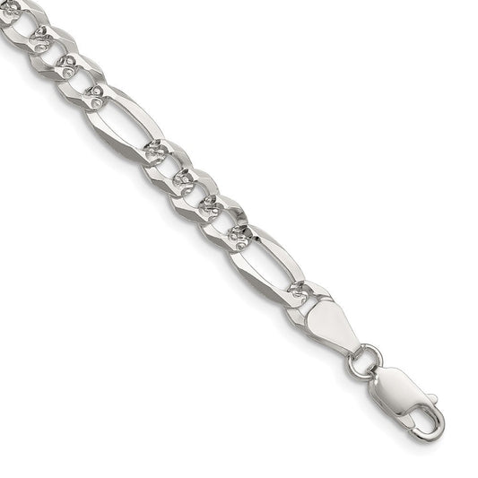 Sterling Silver 6.1mm Flat D/C Pave Figaro ChainQPF140