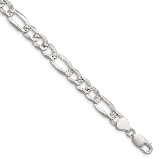 Sterling Silver 8.0mm Flat D/C Pave Figaro Chain QPF180-8