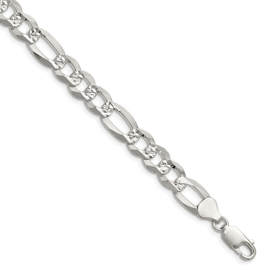 Sterling Silver 8.5mm Flat D/C Pave Figaro Chain QPF200-8