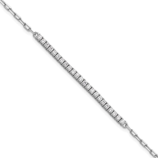 Sterling Shimmer Sterling Silver Rhodium-plated CZ 23 Stone 7 inch Paperclip Link Bracelet QSH102-7