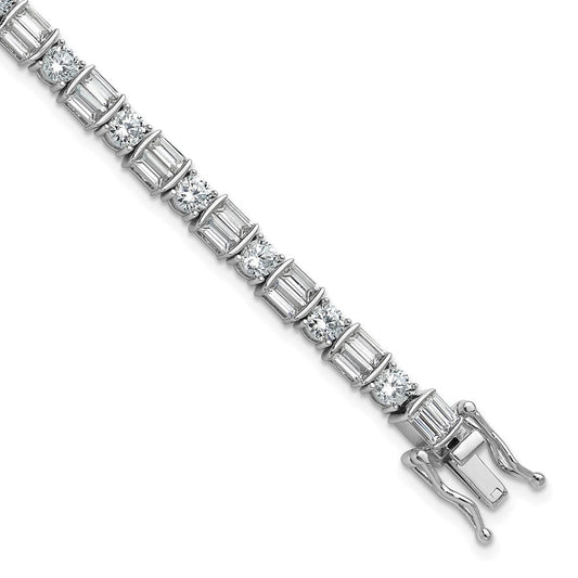 Sterling Shimmer Sterling Silver Rhodium-plated CZ 59 Stone 7.25 inch Bracelet QSH124-7.25