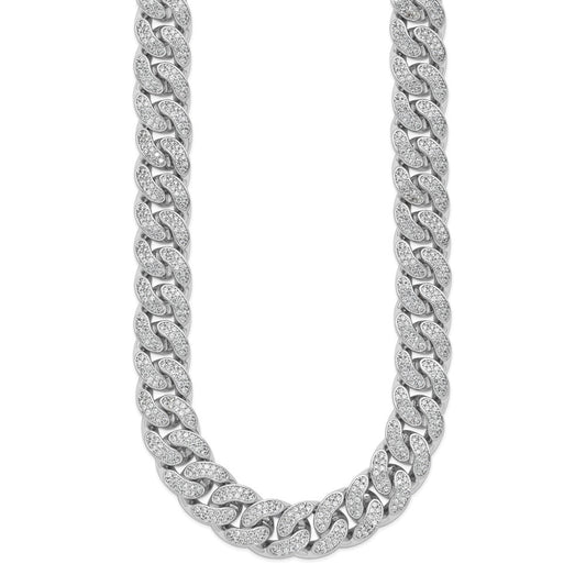 Sterling Shimmer Sterling Silver Rhodium-plated CZ 1564 Stone Curb Link 22 inch NecklaceQSH129