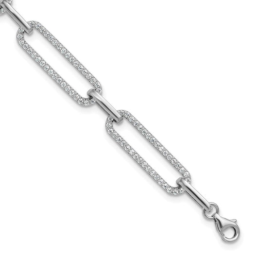 Sterling Shimmer Sterling Silver Rhodium-plated 1.2mm CZ 190 Stone Paper Clip Link 6.5 inch with 1 inch Extension Bracelet QSH163-6.5