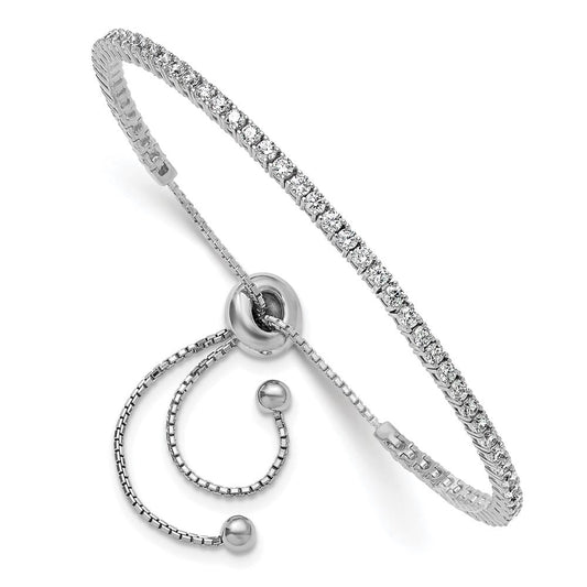 Sterling Shimmer Sterling Silver Rhodium-plated 2mm CZ 60 Stone Adjustable Bracelet QSH180