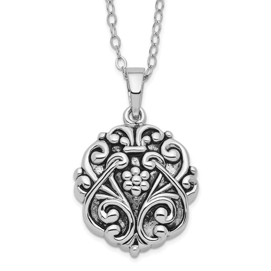 Sentimental Expressions Sterling Silver Rhodium-plated Antiqued Circle Remembrance Ash Holder 18 Inch Necklace QSX175