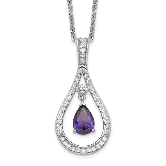 Sentimental Expressions Sterling Silver Rhodium-plated Feb. CZ Stone Never Forget Tear 18 Inch Birthstone Necklace QSX181