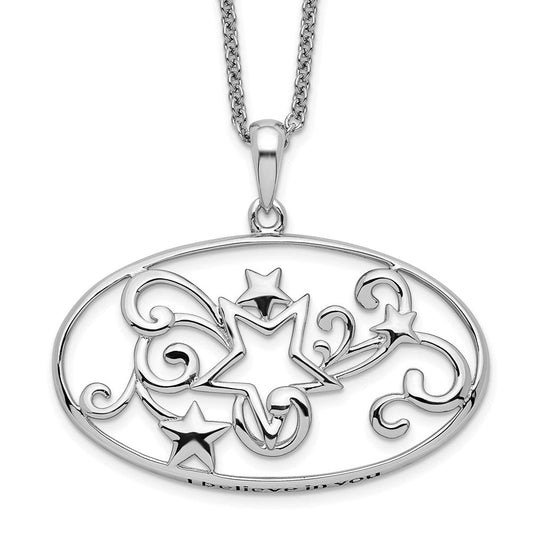 Sentimental Expressions Sterling Silver Rhodium-plated Antiqued I Believe In You 18in Star Necklace QSX522