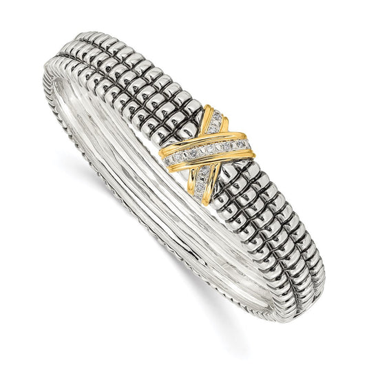 Shey Couture Sterling Silver with 14K Accent Antiqued Diamond Hinged Bangle Bracelet QTC117
