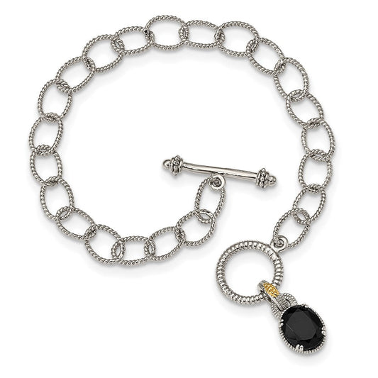 Shey Couture Sterling Silver Rhodium-plated with 14K Accent 7.5 Inch Black Onyx Toggle Bracelet QTC1538