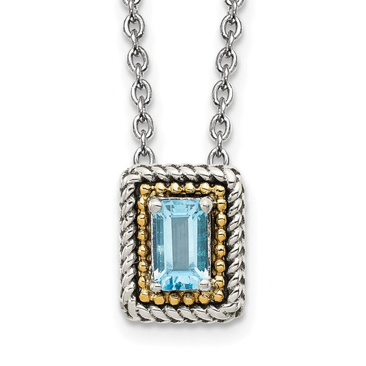 Shey Couture Sterling Silver with 14K Accent 18 Inch Emerald-cut Antiqued Light Swiss Blue Topaz Necklace QTC1616