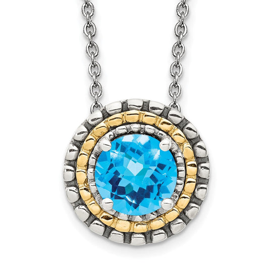 Shey Couture Sterling Silver with 14K Accent 18 Inch Antiqued Round Light Swiss Blue Topaz Round Necklace QTC1627