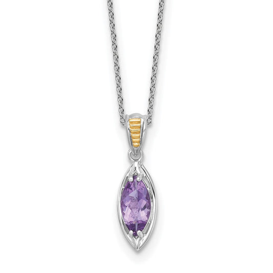 Shey Couture Sterling Silver Rhodium-plated with 14k Accent Marquise Amethyst Navette 18 inch with 2 inch Extension Necklace QTC1834