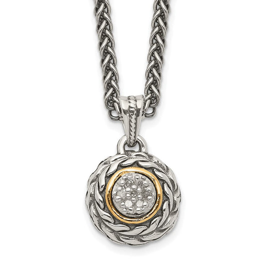 Shey Couture Sterling Silver Antiqued with 14K Accent 18 Inch Diamond Round Pendant Necklace QTC653