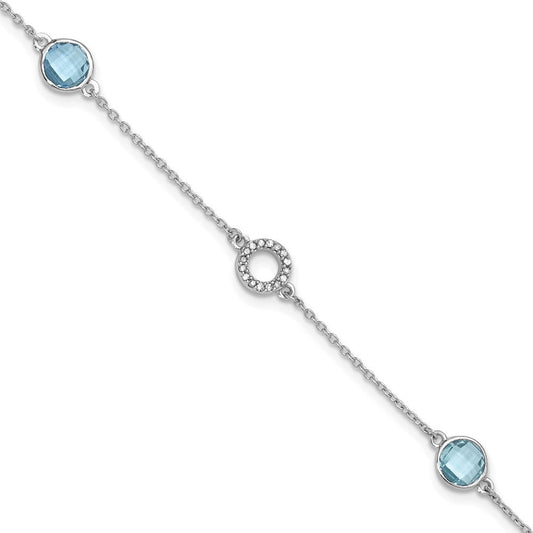 White Ice Sterling Silver Rhodium-plated 6.25 Inch Blue Topaz and Diamond Bracelet with 1 Inch Extender QW361-7.25