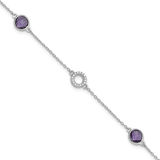 White Ice Sterling Silver Rhodium-plated 6.25 inch Diamond and Amethyst Bracelet plus 1 inch extender QW361AM-7.25