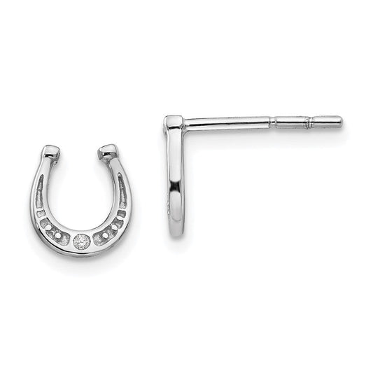 QW421 White Ice Sterling Silver Rhodium-plated Diamond Horseshoe Post Earrings