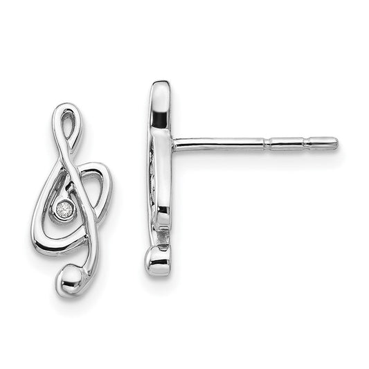 QW429 White Ice Sterling Silver Rhodium-plated Diamond Musical Post Earrings