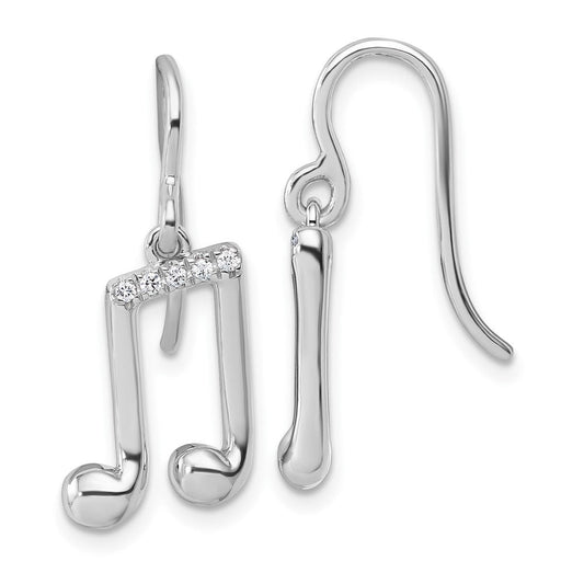 QW593 White Ice Sterling Silver Rhodium-plated Diamond Music Note Dangle Earrings