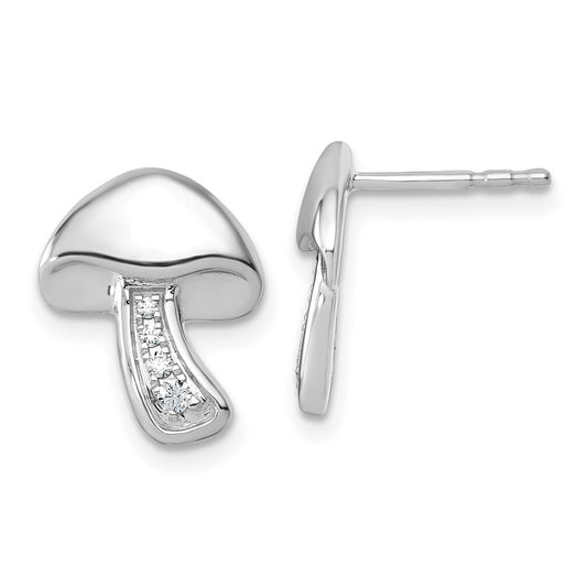 QW598 White Ice Sterling Silver Rhodium-plated Diamond Mushroom Earrings